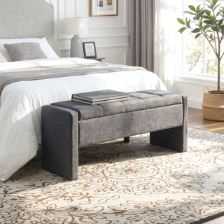 Sunvega Modern Linen Upholstered Storage Bench for Bedroom Living Room Dorm