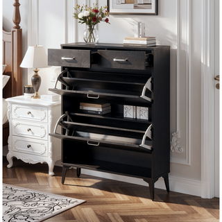 Sunvega Large Freestanding Tipping Bucket Shoe Rack Organizer with 2 Flip Drawers and 2 Drawers