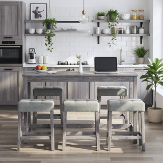 Sunvega Industrial Bar Table Set with Power Outlet and 4 Ergonomic Chairs for Living Room