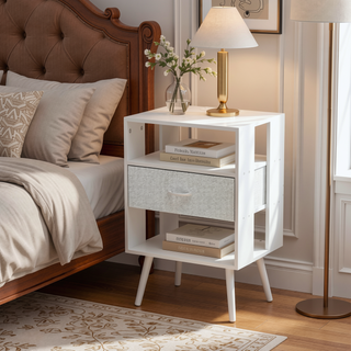 Sunvega 2 Pack Modern Nightstand with USB Charging Station and Remote Control LED Light