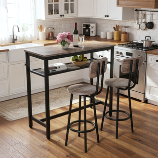Sunvega Counter Height Square Table Set With 2 Foldable Stools for Kitchen and Apartment