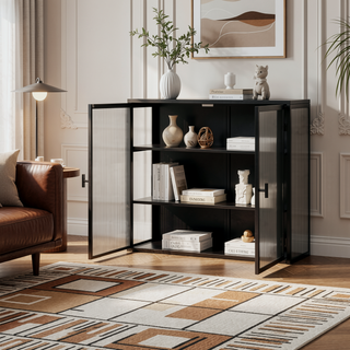 Sunvega Modern Two-Door Wall Cabinet with Three-Tier Storage for Living Room