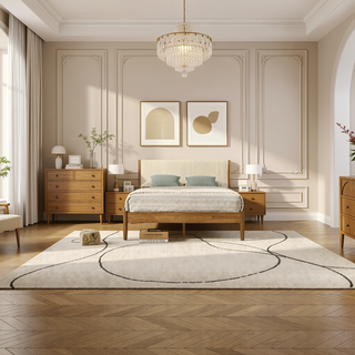 Sunvega 6-Piece Rubberwood Bedroom Set with Queen Bed Dresser Mirror Nightstands Chest