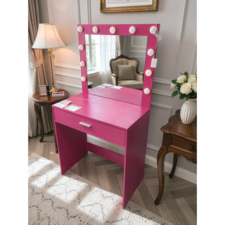 Sunvega Vanity Desk with Mirror Lights Large Drawer 1 Level Storage Dresser