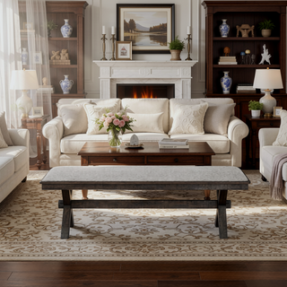 Sunvega Light Black Stained Solid Wood Bench with Plush Cushion for Hallways