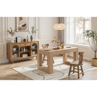 Sunvega Farmhouse Rectangular Dining Table for 4-6 People with Sturdy Wood Legs
