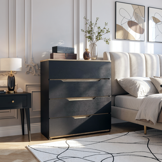 Sunvega Four Drawer Dresser with Superior Top in Black and Light Oak
