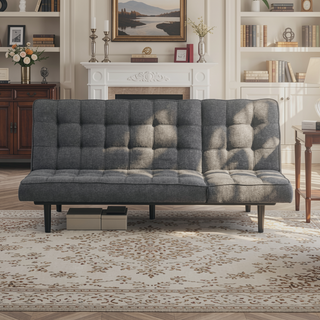 Sunvega Dark Gray Contemporary Futon Sofa with Adjustable Headrest and Biscuit Tufting