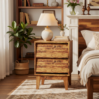 Sunvega Vintage-Style Bevel Design MDF Nightstand with Hidden Drawer Pulls