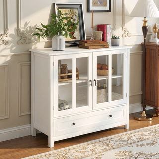 Sunvega Buffet Storage Cabinet with Single Glass Doors and Unique Bell Handle