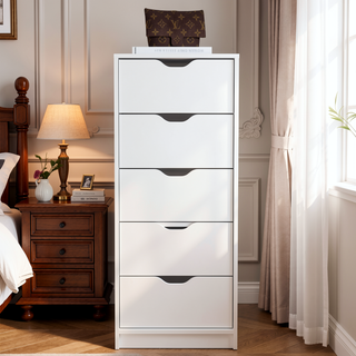 Sunvega Five Drawer Narrow Dresser in White Finish for Bedroom