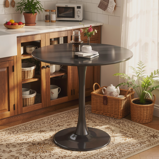 Sunvega Modern Round Dining Table with MDF Top and Sturdy Steel Base for Kitchen