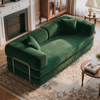 Sunvega Modular Sectional Sofa Bed with Pillow Back Support Armrest in Corduroy Fabric