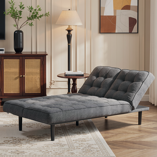Sunvega Dark Gray Contemporary Futon Sofa with Adjustable Headrest and Biscuit Tufting