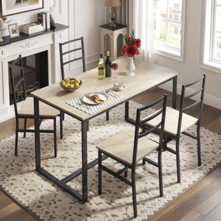 Sunvega Industrial Style Five-Piece Table and Chair Set with Backrest for Various Scenarios