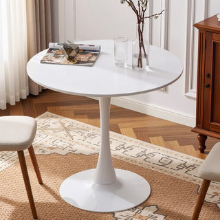 Sunvega Modern Round Dining Table with MDF Top and Sturdy Steel Base for Kitchen