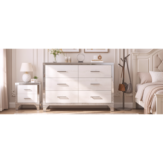 Sunvega High Gloss White Dresser with 6 Drawers and Metal Handle for Bedroom