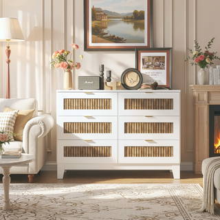 Sunvega White Farmhouse Queen Platform Bed with Wooden Strip Decoration and Plywood Slats