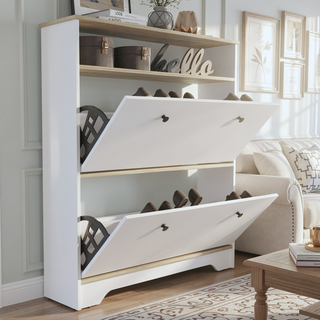 Sunvega Dark Brown Finish Shoe Rack with Two Extendable Cabinets and One Open Shelf