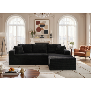 Sunvega Plush L-Shaped Cloud Sectional Sofa with Corduroy Fabric for Living Room