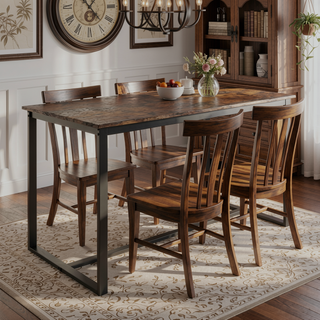Sunvega Industrial Style Five-Piece Table and Chair Set with Backrest for Various Scenarios