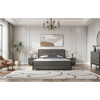 Sunvega Antique Grey Wood 6-Piece Queen Size Bedroom Set with Dresser Mirror and Chest