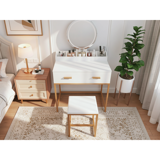Sunvega Vanity Table with Adjustable Mirror Spacious Drawer and Matching Stool
