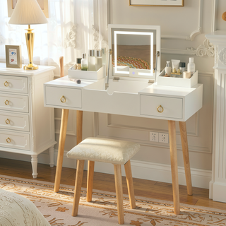 Sunvega Makeup Vanity Desk Set with Large LED Lighted Mirror and Drawers