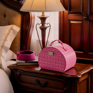 Sunvega Pink Leatherette Travel Jewelry Case with Wavy Textured Pattern and 2 Drawers