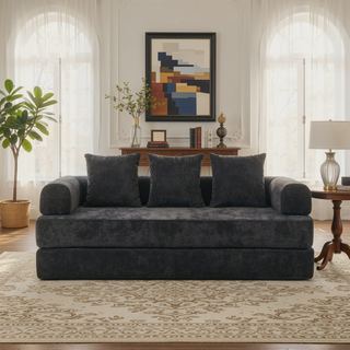 Sunvega Convertible Chenille Folding Sofa Bed with Pillows for Living Room