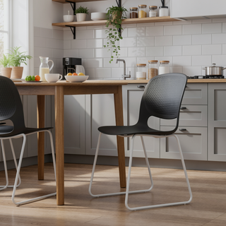 Sunvega Modern Stacking Chairs Set of 4 with Ergonomic Curved Backrest and Steel Frame