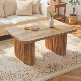 Sunvega Solid Mango Wood Soba Bench with Chunky Legs and Oak Finish