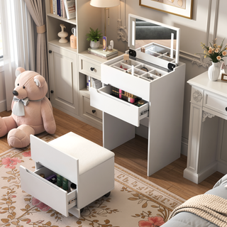 Sunvega 3 in 1 Vanity Desk with Open Top Mirror and Visible Glass Desktop