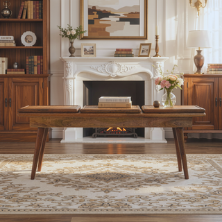 Sunvega Handcrafted Mango Wood Triple Accent Bench with Oak Finish