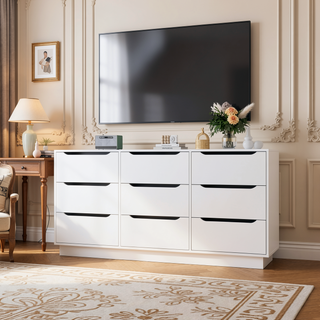 Sunvega 8 Drawer Wooden Dresser with Large Storage for Bedroom Living Room
