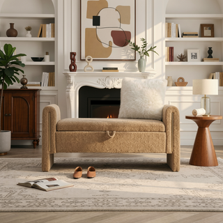 Sunvega Modern Teddy Upholstered Storage Bench with Arms for Living Room Bedroom