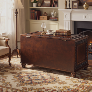 Sunvega Deep Tobacco Cedar Chest with Ornate Detailing and Flip Open Top