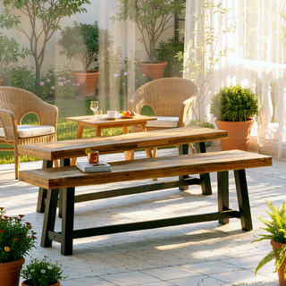 Sunvega Acacia Wood Outdoor Bench Set with Slat Design and Teak Finish