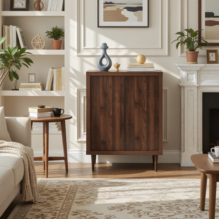 Sunvega Mid-Century Modern 4-Drawer Chest with Faux Wood and Sleek Tapered Legs