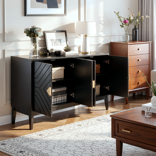 Sunvega 4-Door Sideboard Storage Cabinet with Gold Handles and Adjustable Shelf