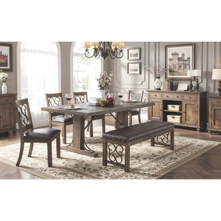 Sunvega Classic Traditional Weathered Cherry Finish Wooden Dining Furniture with Synthetic Leather Seat