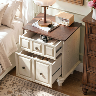 Sunvega Vintage Nightstand with Two Drawers and Roman Column Legs for Bedroom