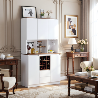 Sunvega 68.9" Farmhouse Kitchen Buffet Cabinet with Storage and Power Outlet