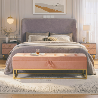 Sunvega 58.6" Contemporary Velvet Storage Bench with Button Tufted Top for Bedroom