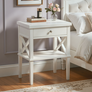 Sunvega Madison White Nightstand with Open Shelf and Full Extension Drawer