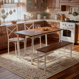 Sunvega Industrial Style Four-Piece Dining Table and Chair Set with Backrest