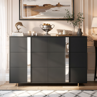 Sunvega Elegant Gray Nightstand with 2 Drawers and Metal Foot for Bedroom