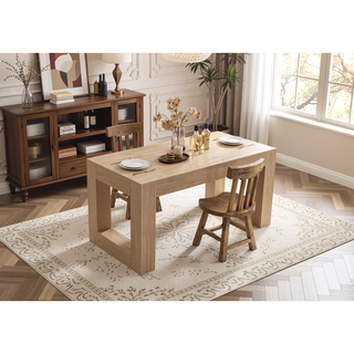Sunvega Farmhouse Rectangular Dining Table for 4-6 People with Sturdy Wood Legs