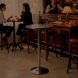 Sunvega Adjustable Round Bar Table with Swirl Aluminum Top and Chrome Base