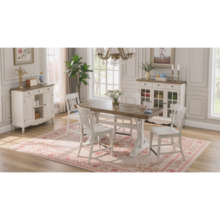 Sunvega Farmhouse Style Brown and White Trestle Gathering Table for Dining Room